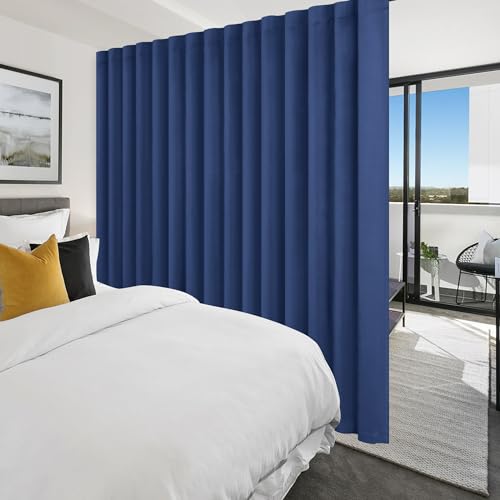 Hiasan Blackout Sliding Door Room Divider Curtain, 120 x 108 Inches, Navy - Extra Wide, Thermal Insulated, Privacy, With Back Tab & Rod Pocket, For Bedroom/Living Room/Partition/Glass Door/Patio