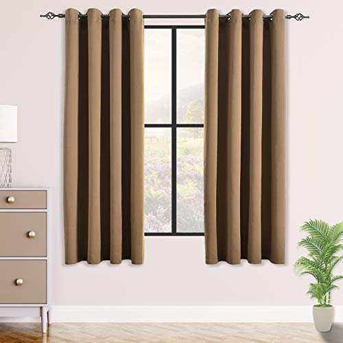 JSFLY Blackout Curtains for Bedroom 2 Panels 52 W x 63 L inch Long Coffee - Thermal Insulated Light Blocking Room Darkening Curtains Solid Grommet Window Drapes for Living room