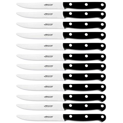 Arcos Table Knives - Box 12 Pieces Steak Knife Table Knife - Blade Nitrum Stainless Steel 120 mm (4.72 Inch) - Handle Polyoxymethylene (POM) Black Colour (12 Piece)