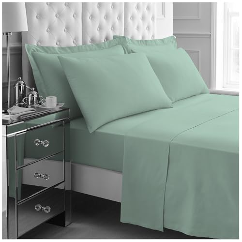 GC GAVENO CAVAILIA Kingsize Bed Sheet Set 4Pieces - 1x Fitted Sheet, 1x Flat Sheet & 2x Pillowcases 50x75 - Lightweight & Easy Care - Fitted Sheet Set Supersoft Polyester Bedding - Sage Green