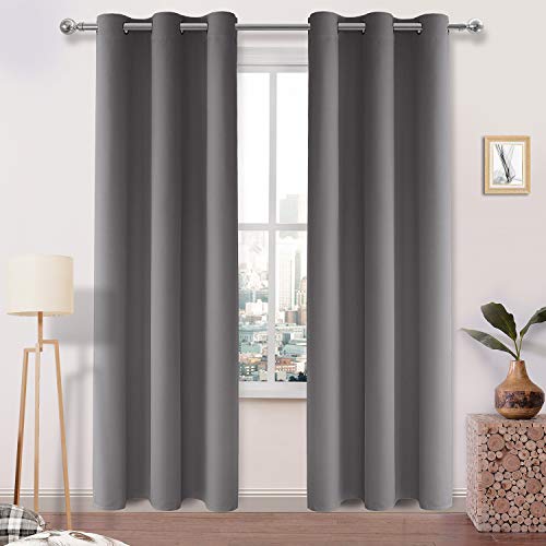 DWCN Room Darkening Blackout Curtains for Bedroom, Thermal Insulated Privacy Grommet Drapes for Living Room - 42 x 84 Inches Long, 2 Panels, Grey