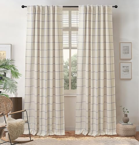 DriftAway 100% Blackout Plaid Curtains 96 Inches Long 2 Panels Navy Blue - 100% Blackout, Linen Texture, Plaid Pattern, Two Layers, Rod Pocket & Back Tab, Bedroom Living Room Use, Luxury Appearance