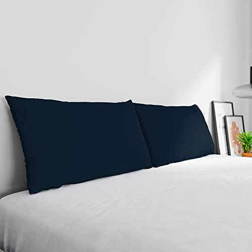 Max Color Pair of Pillowcases 100% Cotton, Made in Italy, Pillowcase Size 50 x 80 cm with Inner Flap, Solid Colour – Dark Blue
