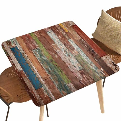 "NYRTHUS Square Fitted Table Cover with Elastic Edge Abstract Wood Texture Background Elastic Square Tablecloth Suit for 30""x30"" Square Table"