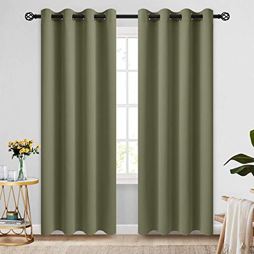 COSVIYA Grommet Room Darkening Sage Curtains 84 inch Length 2 Panels,Thick Polyester Light Blocking Insulated Thermal Window Curtain Drapes for Bedroom/Living Room,52x84 inches