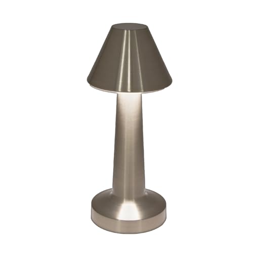 Global Gizmos 66369 LED Table Lamp/USB Rechargeable Bedside Lamp/Warm White Light/Touch Operated Dimming/Silver Colour / 20cm x 9cm