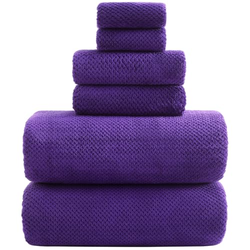 YTYC 39x78 Inch Oversized Bath Sheets Extra Large Bath Towels Set of 6 Super Soft Luxury Microfiber Shower Towels for Bathroom 80% Polyester(Violet Purple,6 Piece)