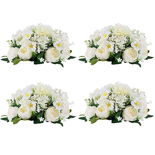 Wedding Flowers - 4 Pcs Artificial Centerpiece Flower Balls, Small Rose Balls for Party, Anniversary, Home, White