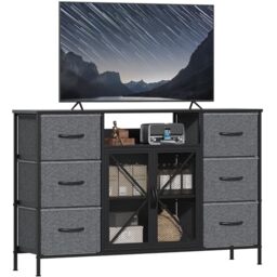 GoaHi Chest of Drawers, 6 Fabric Drawers Storage Unit with Mash Door and Shelf, Fabric Bins and Metal Frame, Storage Drawers for Bedroom, Closet, Hallway, Living Room, Deep Gray