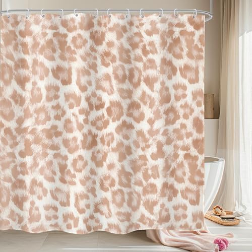 Beige Leopard Print Shower Curtain Set 60x72 Bathroom Decor 60Wx72H Wild - Pattern Powerful Cheetah Cat Panthera Fur Wildlife Panther Brown Bathroom Curtain Set Waterproof Polyester Fabric with Hooks