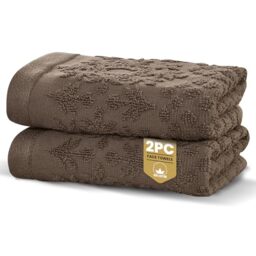 Rapport Home Versailles Jacquard Face Towels 2-Pack – Luxurious 100% Cotton 500gsm Soft Absorbent Face Cloths, Oeko-Tex Certified Bathroom Hand Towels – Mushroom Latte (30x30cm)