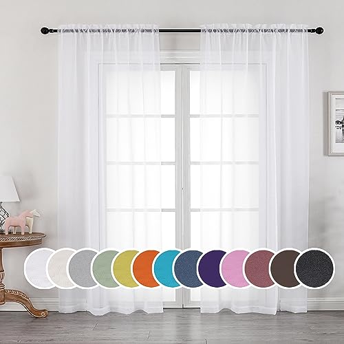 "ZASTION OWENIE Sheer White Curtains, Sheer Curtains 84 inch Length 2 Panels Set, Rod Pocket Voile Fimly Sheer Drapes for Living Room/Bedroom, 2pcs, Each 42"" W x 84"" L"