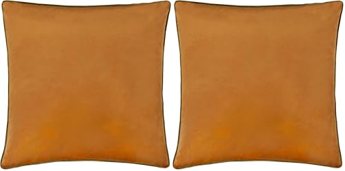 furn. Meridian Cushion Cover – Luxury Contrast Piped Velvet Decorative Case (Ginger/Olive - 55x55cm) (Pack of 2)