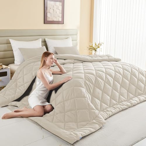 MIOTO Oversized King Comforter, Extra Large King Size Comforter Oversized, All Season Soft Lightweight Quilt Down Alternative Duvet Insert with 8 Corner Tabs(128x120. Beige)