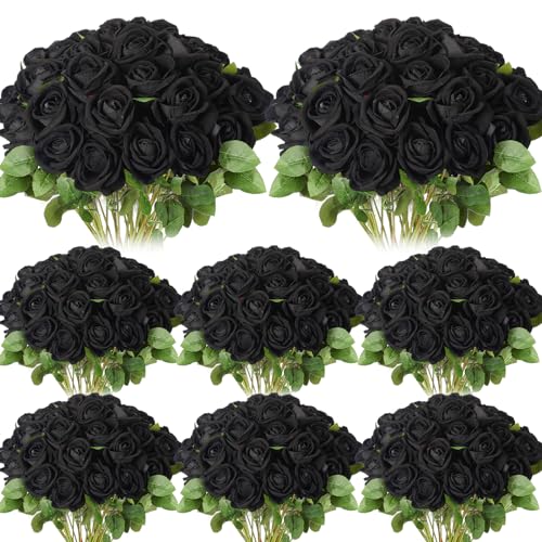 Hotop 80 Pcs Artificial Rose Flowers Bulk with Long Stem Fake Roses Silk Realistic Roses Bouquet for DIY Wedding Bridal Shower Party Table Centerpieces Home Decorations (Black)