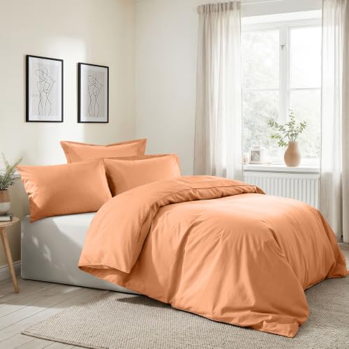 Nuit Des Rêves Premium Ranforce Single XXL Quilt Cover Set, Pale Orange, 155 x 220 cm, 100% Cotton, 117 g/m², Includes 1 Pillowcase (80 x 80), Soft & Stylish Bedding