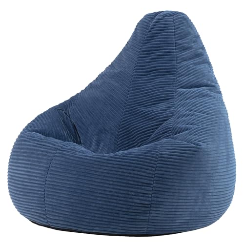 icon Dalton Cord Bean Bag Chair, Denim Blue, Large Adult Bean Bag with Filling Included, Comfy Chair, Living Room Furniture, Bedroom Furniture