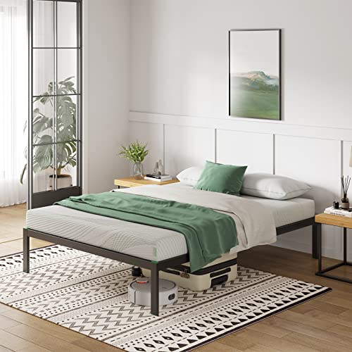 Novilla 30.5cm Metal Super King Bed Frame, 6FT Platform Bed Frame With Noise-cancelling Design, Engineered Wood Slat Support, Solid Support Leg, Easy Assembly, Underbed Storage Space, 180x200cm, Black