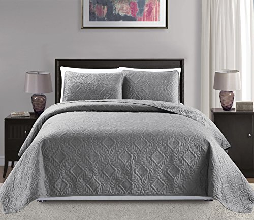 Mk Collection 3 Piece Extra Large Throw Set for King/California King, Diamond Embossed, Solid Color Grey