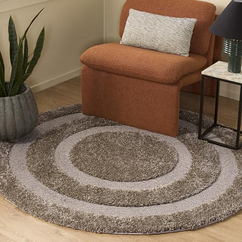 Safavieh Shag Rug for Living Room, Dining Room, Bedroom - Florida Shag Collection, High Pile, in Beige and Beige, 152 X 152 cm