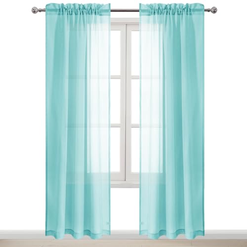 DWCN Aqua Sheer Curtains Semi Transparent Voile Rod Pocket Curtains for Bedroom and Living Room, 42 x 84 inches Long, Set of 2 Panels