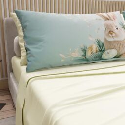 PETTI Artigiani Italiani - Easter Cotton Sheets with Pillowcases in Digital Print, Double Maxi, Complete Top and Bottom Sheet with Corners, 22 Cream, Made in Italy