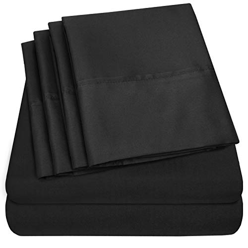 Twin XL Size Bed Sheets - 4 Piece 1500 Supreme Collection Fine Brushed Microfiber Deep Pocket Twin X-Large Sheet Set Bedding - 1 EXTRA PILLOW CASES, GREAT VALUE, Twin XL, Black