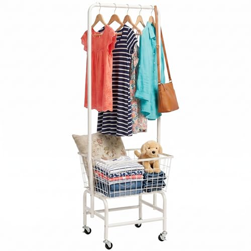 ALIMORDEN Laundry Cart with Clothes Rack, Rolling Laundry Butler with Wire Storage Rack???Black