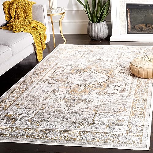 Safavieh Arizona Collection Traditional Rug - Machine Washable & Non Slip - Ideal for High Passage Areas - Arizona Collection - Short Pile Rug, Beige & Gold, 120 x 180 cm