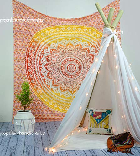 """Nouveau lancé"" populaire DIY Ombre Tapisserie, travail à la main Indien Mandala Peinture Hippie Décoration Murale, Suspendus Bohème Jeter Couverture Tapisseries 84"" x 90"" (Coton, Feu, Plein)"