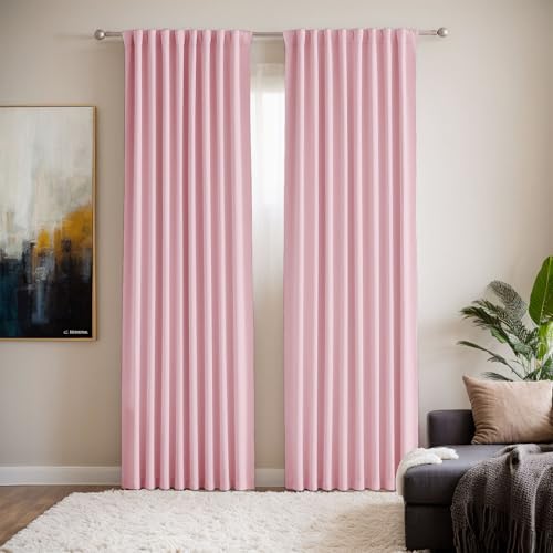 Grichril Room Divider Curtains - Back Tab and Rod Pocket Cute Curtain, Living Room Decor Hot Pink Drapes with Hooks for Track System