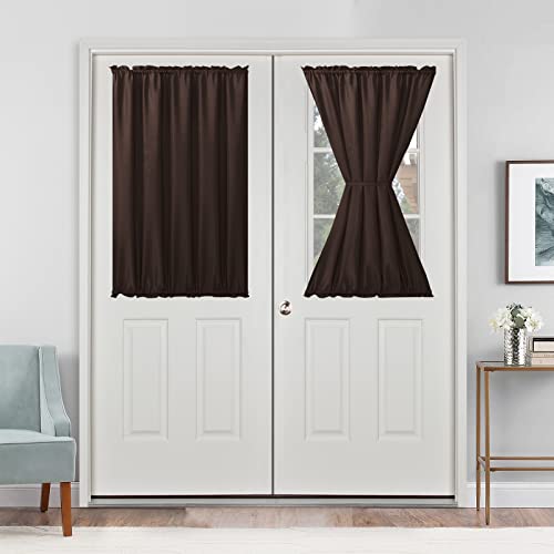 Hiasan French Door Curtains Privacy, Rod Pocket Semi Sheer Front Curtain for Door Window, 1 Panel (Chocolate, W 52 inch x L 40 inch)