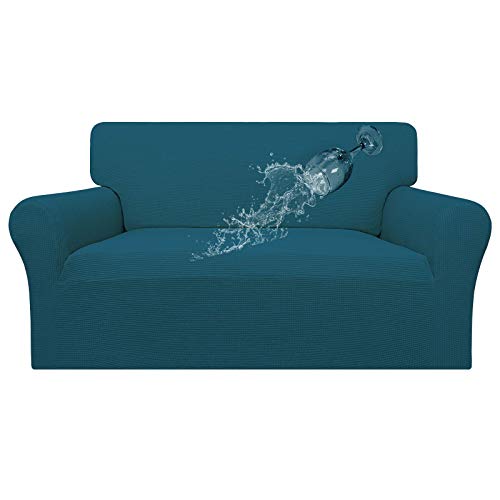 Easy-Going 100% Waterproof Loveseat Couch Cover, Dual Waterproof Sofa Cover, Stretch Jacquard Sofa Slipcover, Leakproof Furniture Protector for Kids, Pets, Dog and Cat (Loveseat, Peacock Blue)