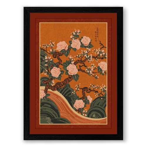 Flowering Branches in Bloom Botanical Framed Wall Art Print A2 (59.4×42cm) Black, Wall Decor for Living Room, Bedroom, Office & Home, Ready to Hang, Art Gift