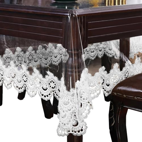 Fhberni Waterproof PVC Tablecloth - Heavy Duty Clear Vinyl Table Cover Protector for Dining Tables - Thick Reusable Plastic Rectangle Cream Floral Table Cover - 60x86 Inches