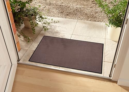 Hanse Home Washable Indoor and Outdoor Doormat Plain Door Mat Dirt Trapper Mat Dirt Trapper Mat Entrance Rug Non-Slip Sizes 80 x 120 cm Brown