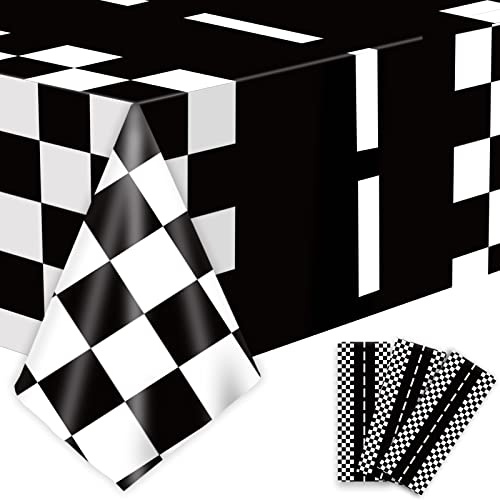 3pcs Checkered Race Car Birthday Party Supplies Disposable Two Fast Birthday Tablecloths Decorations Plastic Black and White Checkered Race Flag Table Cover Favors for Two Fast Birthday Baby Shower