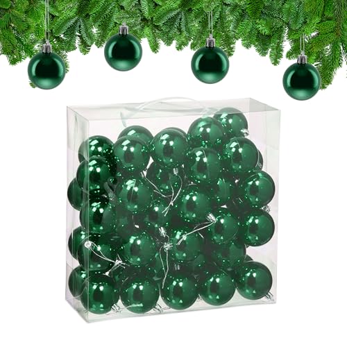 Relaxdays Christmas Baubles, Set of 50, Festive Tree Ornaments, D: 6 cm, Holiday Decorations, Plastic, Shiny, Dark Green