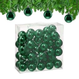 Relaxdays Christmas Baubles, Set of 50, Festive Tree Ornaments, D: 6 cm, Holiday Decorations, Plastic, Shiny, Dark Green