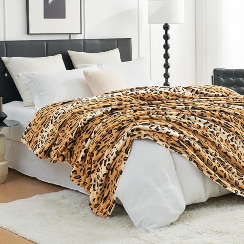 "Cozy Bliss Leopard Print Throw Blanket MilkyPlush??? Fleece 330GSM Thick Blankets Western Room Decor Super Soft Warm for Adults Kids Girl Gifts Bedroom Couch Sofa Travel Brown 108""x90"""