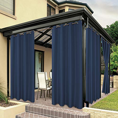 BONZER Outdoor Curtains for Patio Water Resistant Heavy Privacy Sunlight Blocking Grommet Outside Curtains for Porch, Pergola, Gazebo, 1 Panel, 84W x 120L inch, Navy