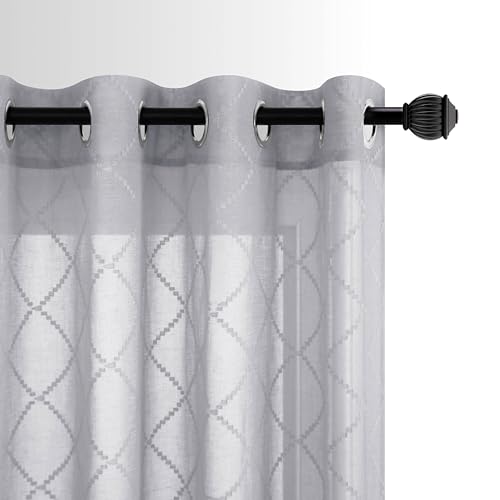 KOUFALL Grey Curtains for Living Room,84 Inches Long Sheer Pattern Light Gray Curtains for Bedroom with Grommet 84 Inch Length 2 Panels