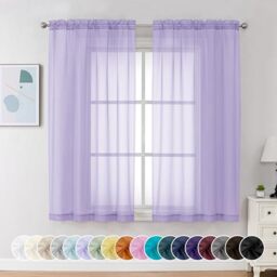 Chyhomenyc Lilac Sheer Curtains 63 Inch Length 2 Panels, Light Filtering Airy Rod Pocket Window Curtain Treatment Drapes for Bedroom Living, Each 42Wx63L Inches