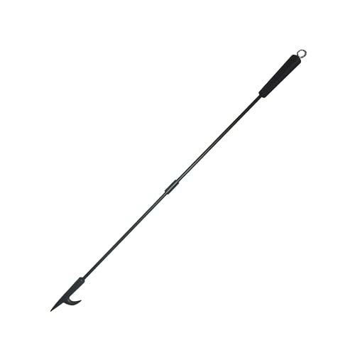 Relaxdays fire poker, 91.5 cm long, fire hook with wooden handle, hanging loop, stove & fire bowl, iron, black