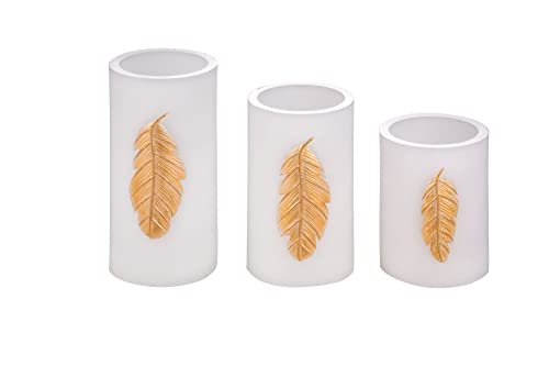 Pauleen 48248 Golden Feather Candle Wax Candle with Battery and Timer Function 6H Timer White/Gold