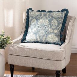 Paoletti Kirkton Floral Pleat Fringe Feather Filled Cushion - Twin Pack, French Blue, 50 x 50cm