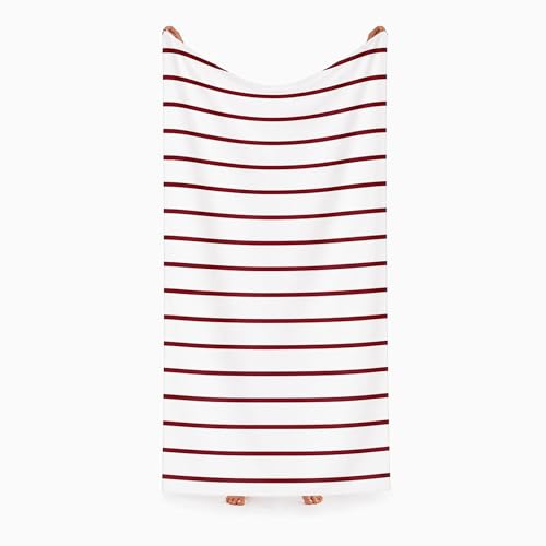 Komfortec Beach Towel 100 x 180 cm, Cotton, Large Bath Towel with Striped Design, Soft and Absorbent, Ideal for Beach, Pool and Holidays (Red)