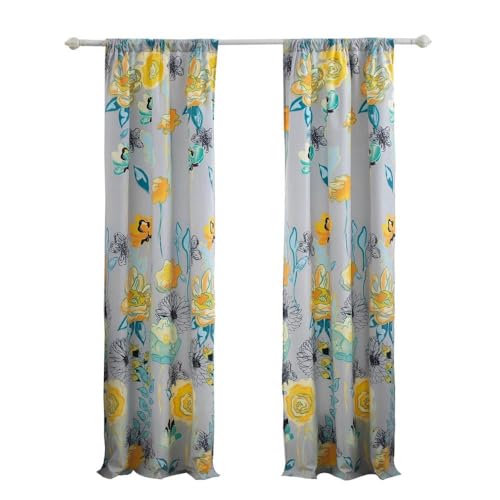"Greenland Home Watercolor Dream Curtains - Drapes - Lined Panel Pair with tiebacks - Set of 2 Panels - 84"" L - Gray"