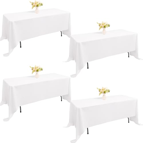 JALANCY 4 Pack Rectangle Tablecloth for 6 Foot Tables Washable Polyester Table Cover for Wedding Dining Table Parties Banquet???70x120 White???
