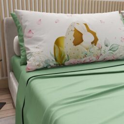 PETTI Artigiani Italiani - Easter Cotton Sheets with Pillowcases in Digital Print, Single Bed Sheet, Single Bed Set, 12 Sage, Made in Italy
